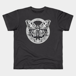 Moth black circle broche design Kids T-Shirt